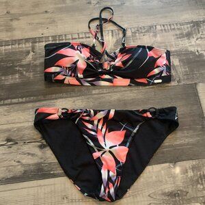 Roxy Black Bikini with Coral and Pink Floral Print